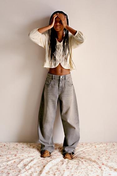 STUDDED BARREL JEANS - Mink by Zara