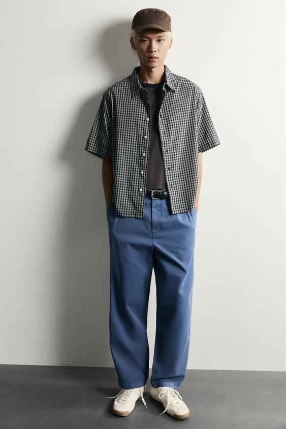 CHEMISE COUPE DÉCONTRACTÉE EN JACQUARD À CARREAUX - Bleu de Zara - Image 4