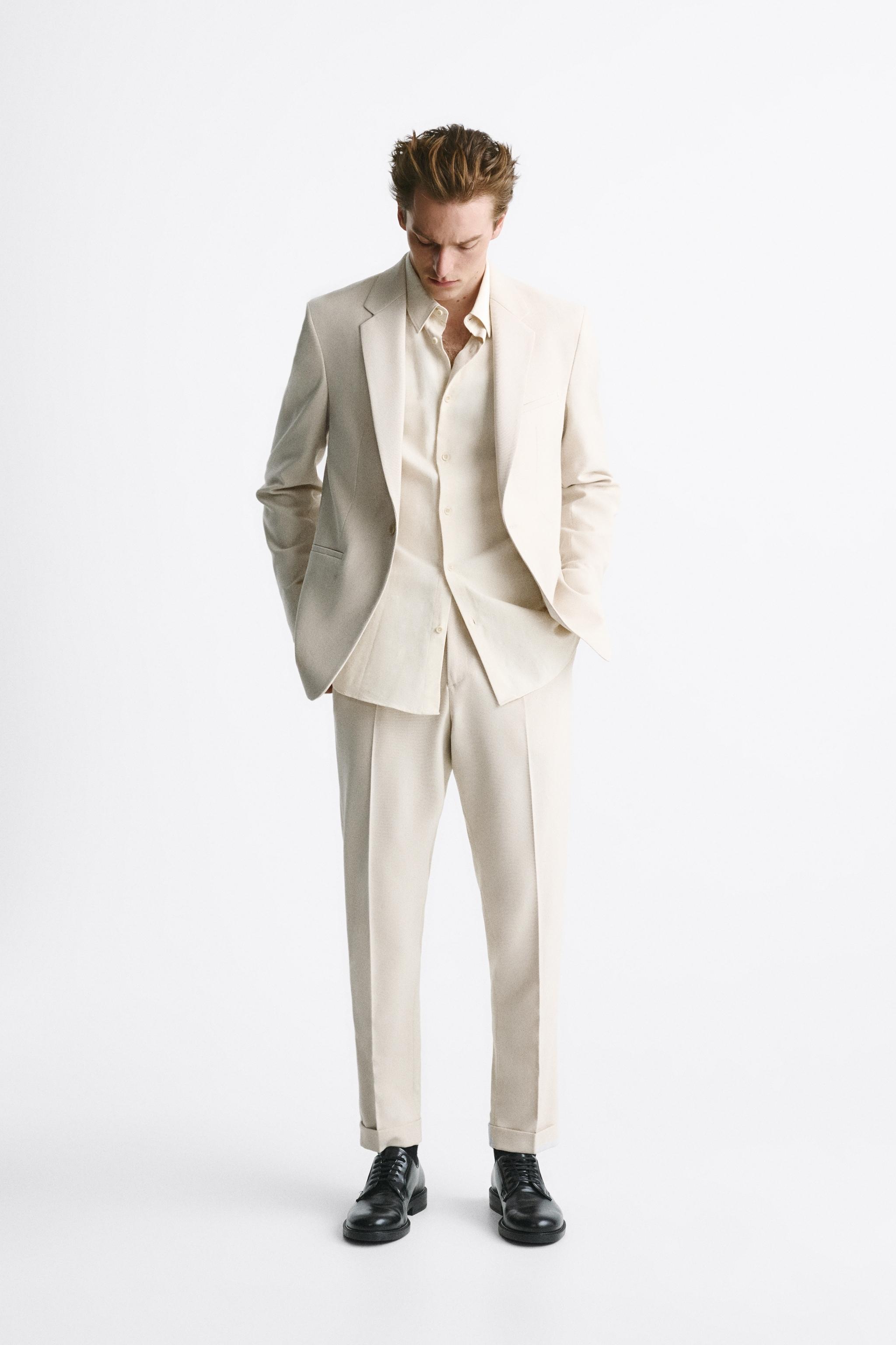 TEXTURED SUIT BLAZER - Ecru | ZARA Australia