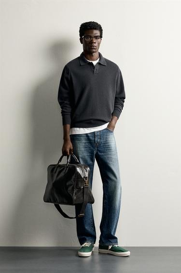 WOOL BLEND RELAXED FIT KNIT POLO SHIRT - Anthracite grey by Zara