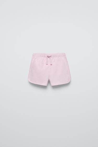 Zara CONTRASTING RIB SHORTS - Pastel pink