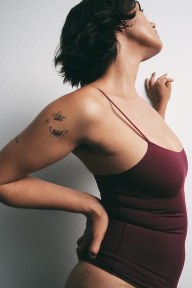 STRAPPY POLYAMIDE BODYSUIT - Wine by Zara - Image 4