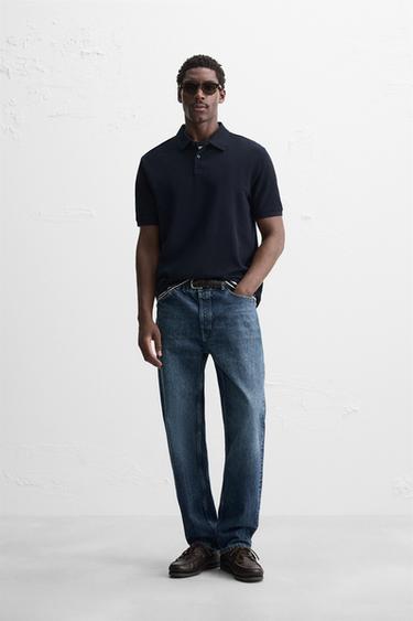TEXTURED POLO SHIRT - Navy blue by Zara - Image 0