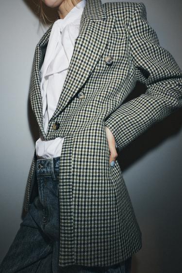 بليزر كاروهات غير متماثل مع صوف ZW COLLECTION LIMITED EDITION - صخري الخاص بـ Zara