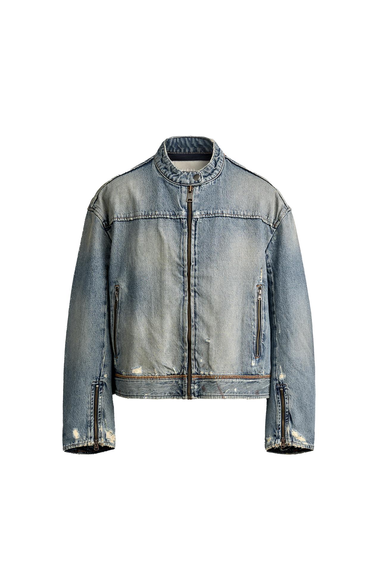 CROPPED FIT DENIM BIKER JACKET