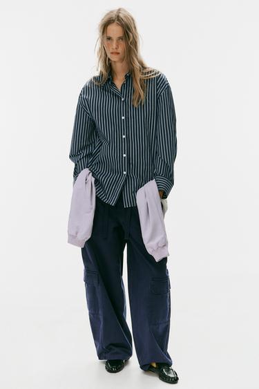 STRIPED OVERSIZED POPLIN SHIRT — Blues 2