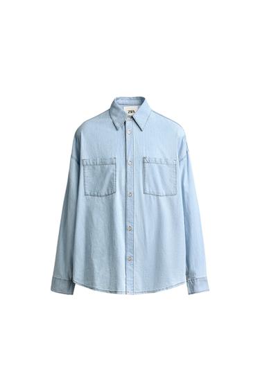 Zara LIGHTWEIGHT WASHED DENIM SHIRT - Light blue