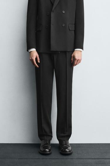 COMFORT SUIT TROUSERS WITH PLEATS - Black by Zara - Image 1