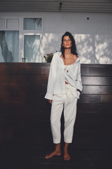 COTTON TROUSERS WITH ELASTICATED WAIST - Oyster-white by Zara