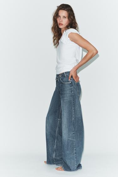 JEANS TRF WIDE LEG TAILLE HAUTE CROISÉE - Bleu / Gris de Zara - Image 2