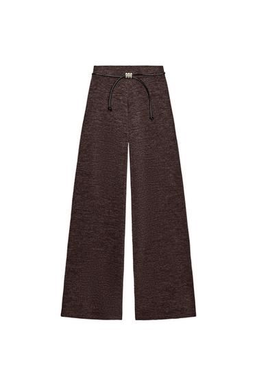 PANTALON PIQUÉ AVEC CEINTURE - Marron foncé de Zara