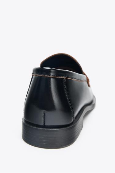 LEATHER LOAFERS WITH CONTRAST - Black by Zara - Image 4