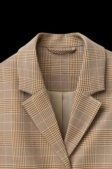 CHECK CROPPED BLAZER - Light beige by Zara