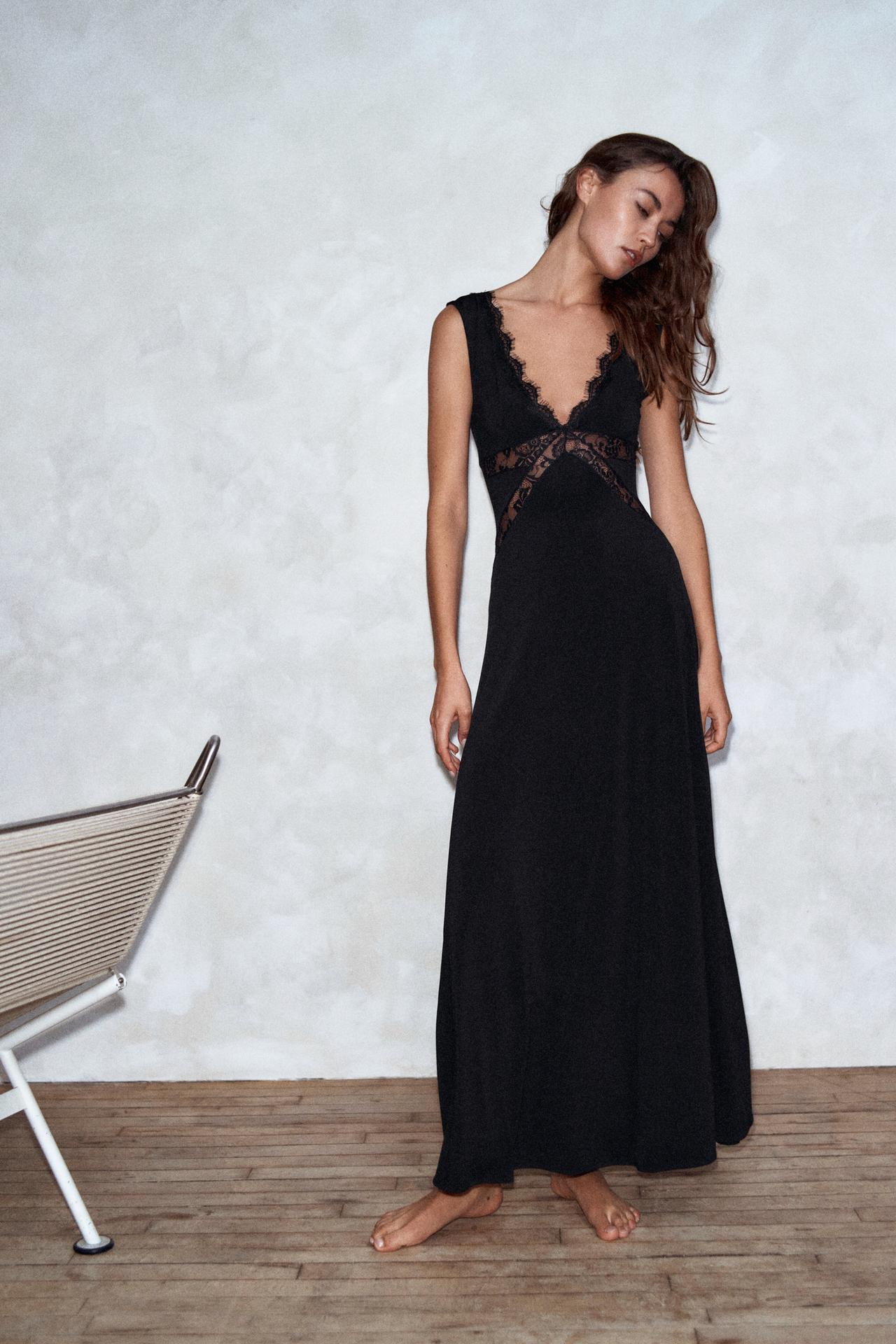 COMBINED STRAPPY LONG DRESS — Black