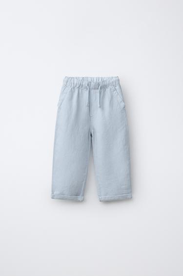 LOOSE-FITTING LINEN BLEND TROUSERS - Light blue by Zara
