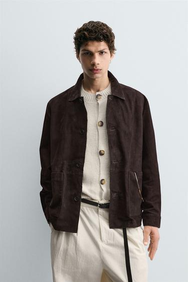 SUEDE LEATHER OVERSHIRT - Dark brown by Zara