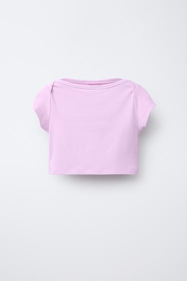 PLAIN STRETCHY CROP TOP - Mauve by Zara