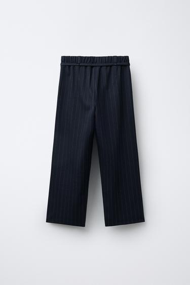 PINSTRIPED STRAIGHT-LEG TROUSERS - Navy blue by Zara - Image 1