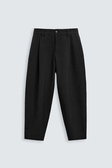 Zara PLEATED BALLOON FIT PANTS - Black