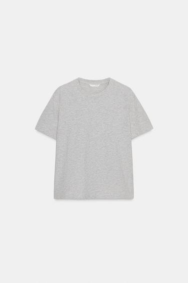 T-SHIRT BASIQUE EN COTON - Gris chiné de Zara