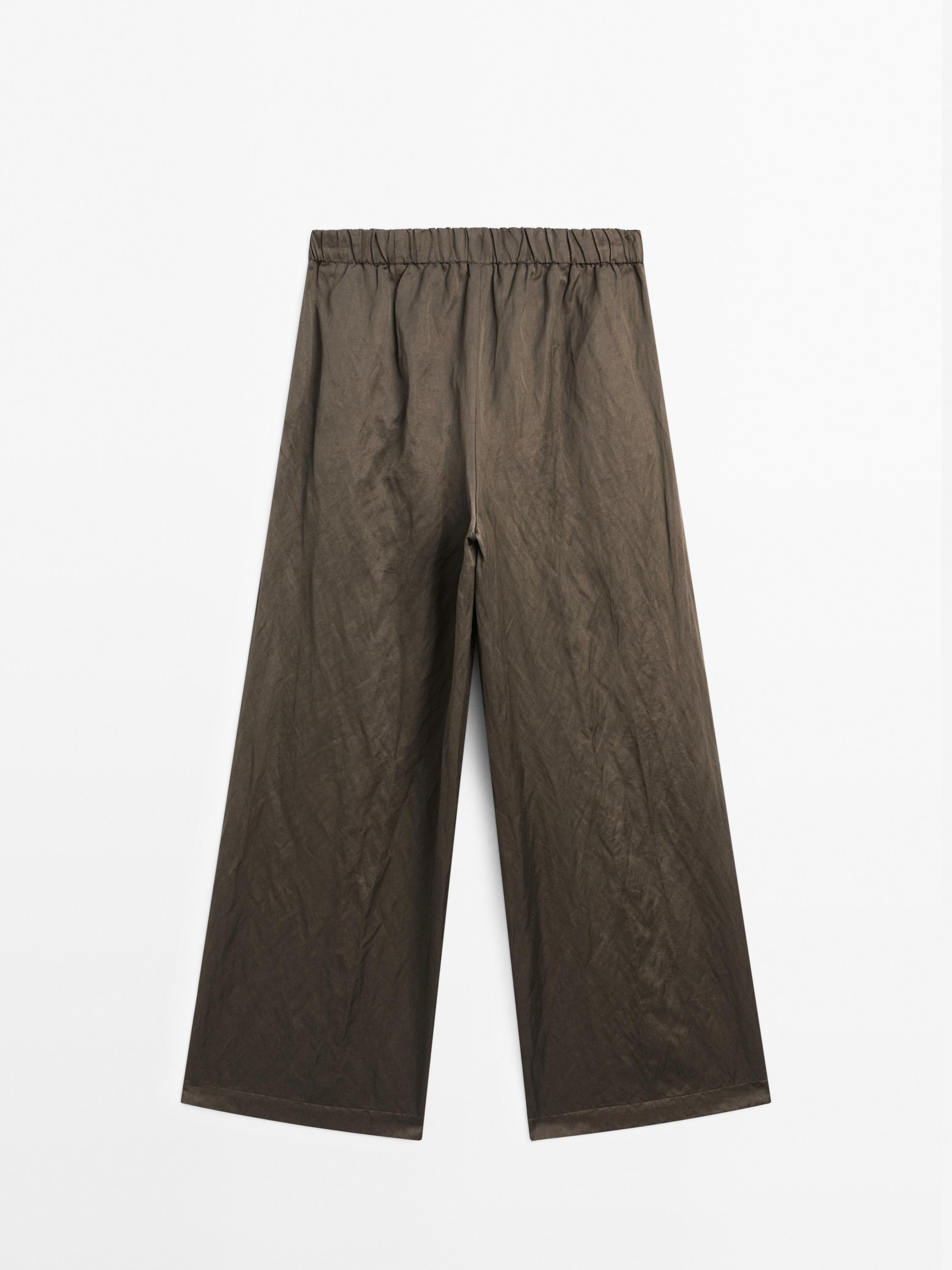 Pantalon large satiné effet froissé