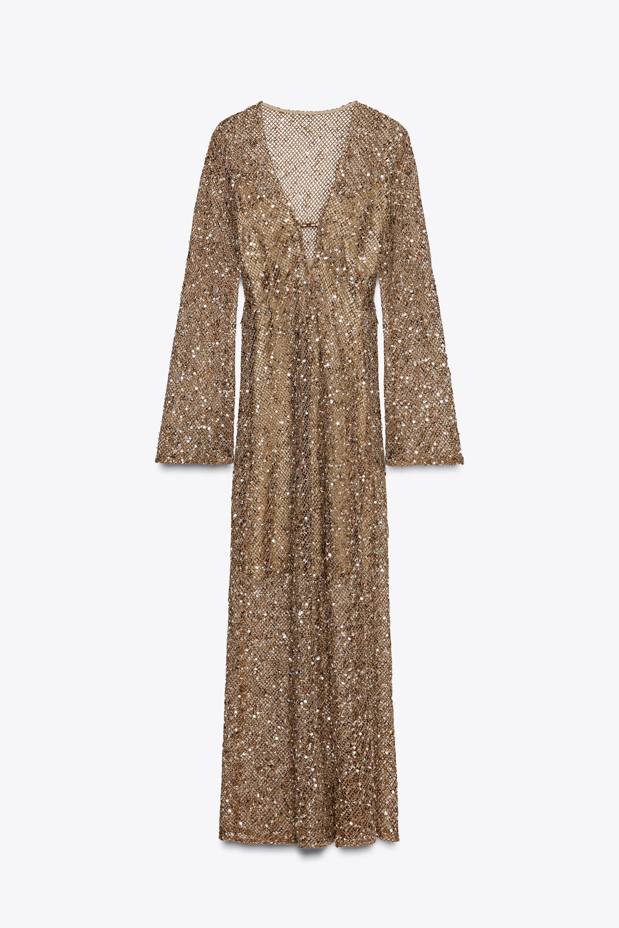 ZARA スパンコール ミディワンピース 3618/862 SEQUIN MIDI DRESS - Brown | ZARA United States