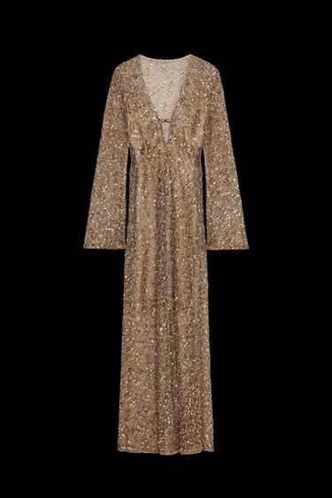 Zara SEQUIN MIDI DRESS - Brown - Image 0