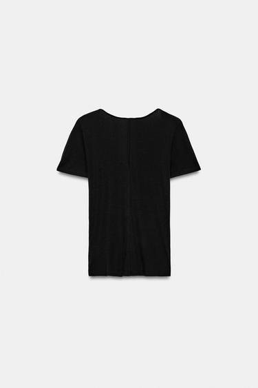 T-SHIRT FLUIDE À MANCHES COURTES - Noir de Zara - Image 4