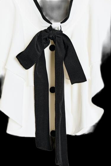 RUFFLED BLOUSE WITH CONTRAST BOW - Ecru by Zara