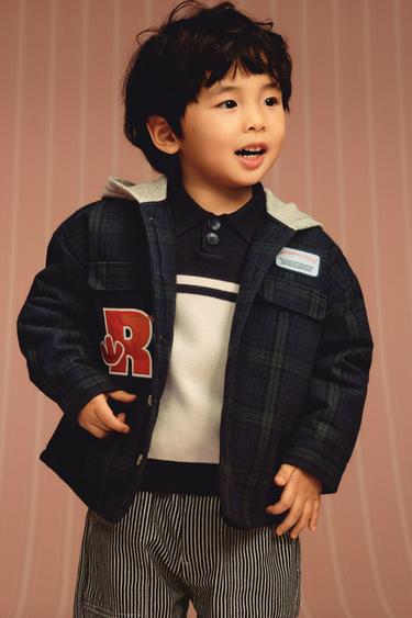 CHECK HOODED PADDED OVERSHIRT - Navy blue by Zara