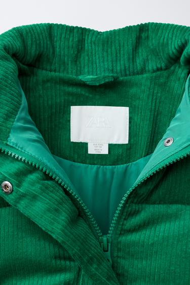 EMBROIDERED TEXT CORDUROY PUFFER JACKET - Green by Zara - Image 5