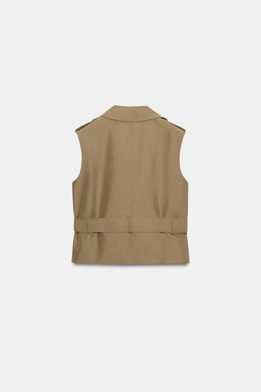 GILET CROISÉ À CEINTURE - Kaki de Zara - Image 8