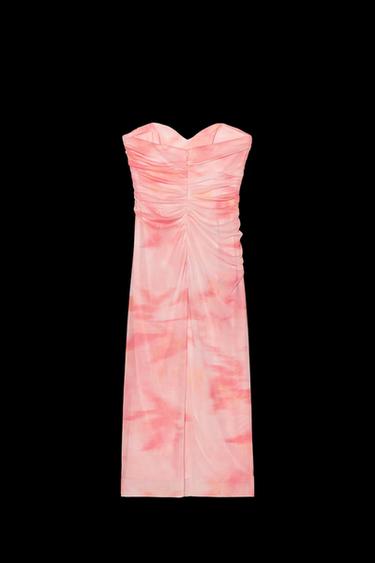 PRINTED STRAPLESS TULLE DRESS - Pink by Zara