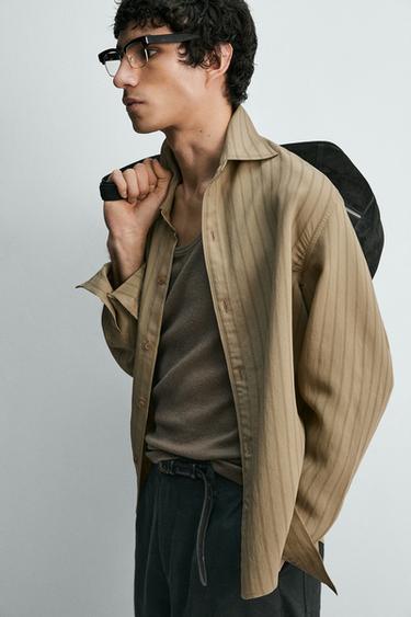 STRIPED FLOWING SHIRT - Khaki by Zara - Image 5