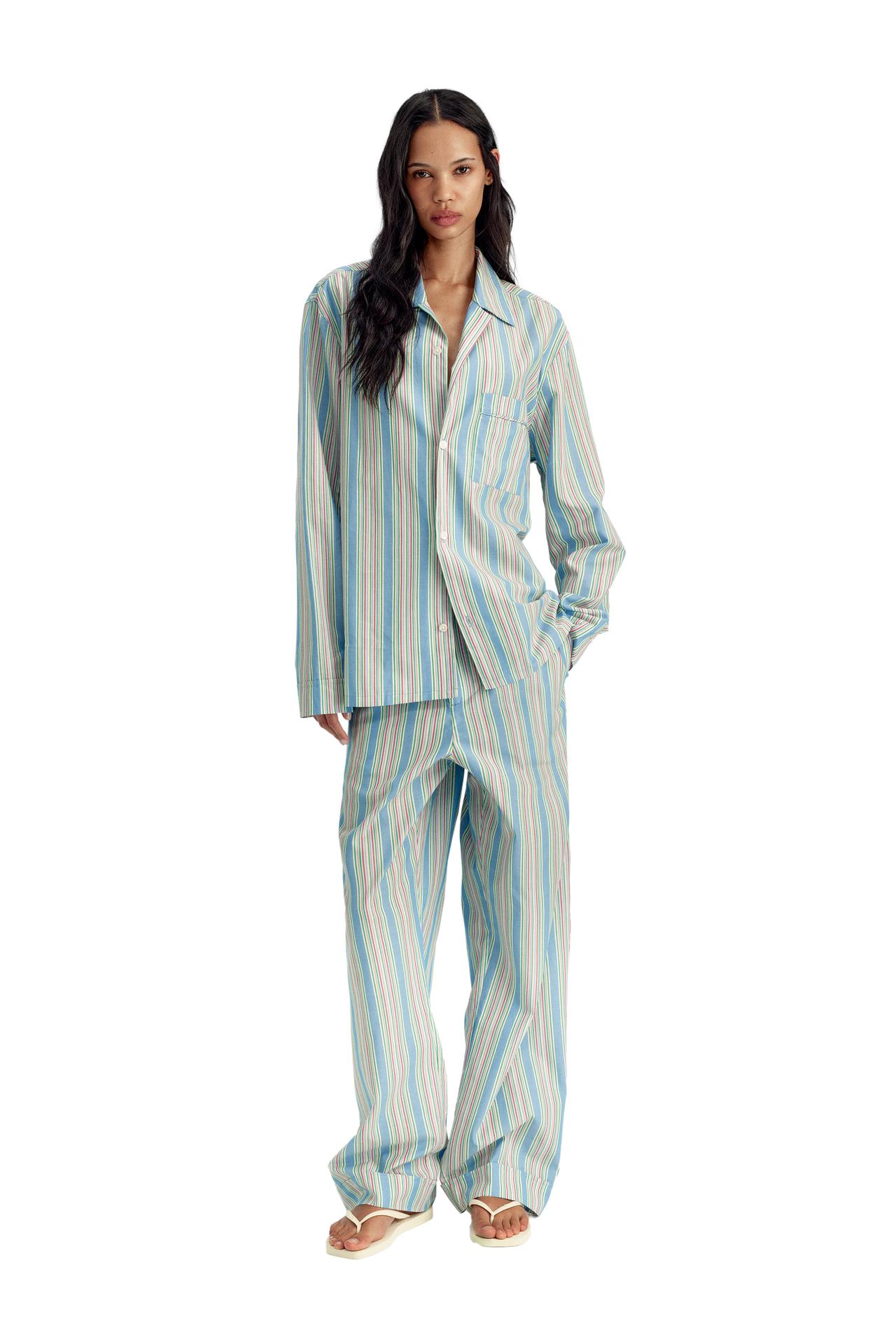 JACQUARD STRIPED RELAXED FIT PANTS — Light blue