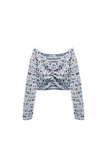 WRINKLED-EFFECT JACQUARD TOP