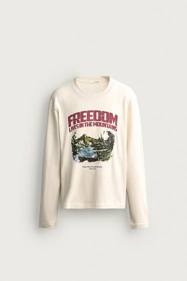 CAMISETA RELAXED FIT ESTAMPADOS - Blanco roto de Zara