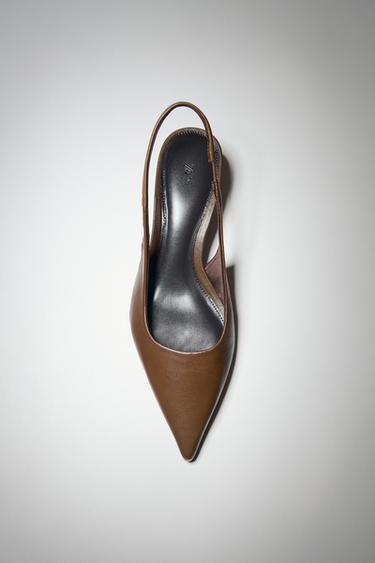 Zara LEATHER KITTEN HEEL SHOES - Brown