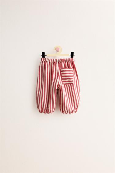 ZARA TIMELESS - STRIPED TWILL BAGGY TROUSERS - Red by Zara - Image 1
