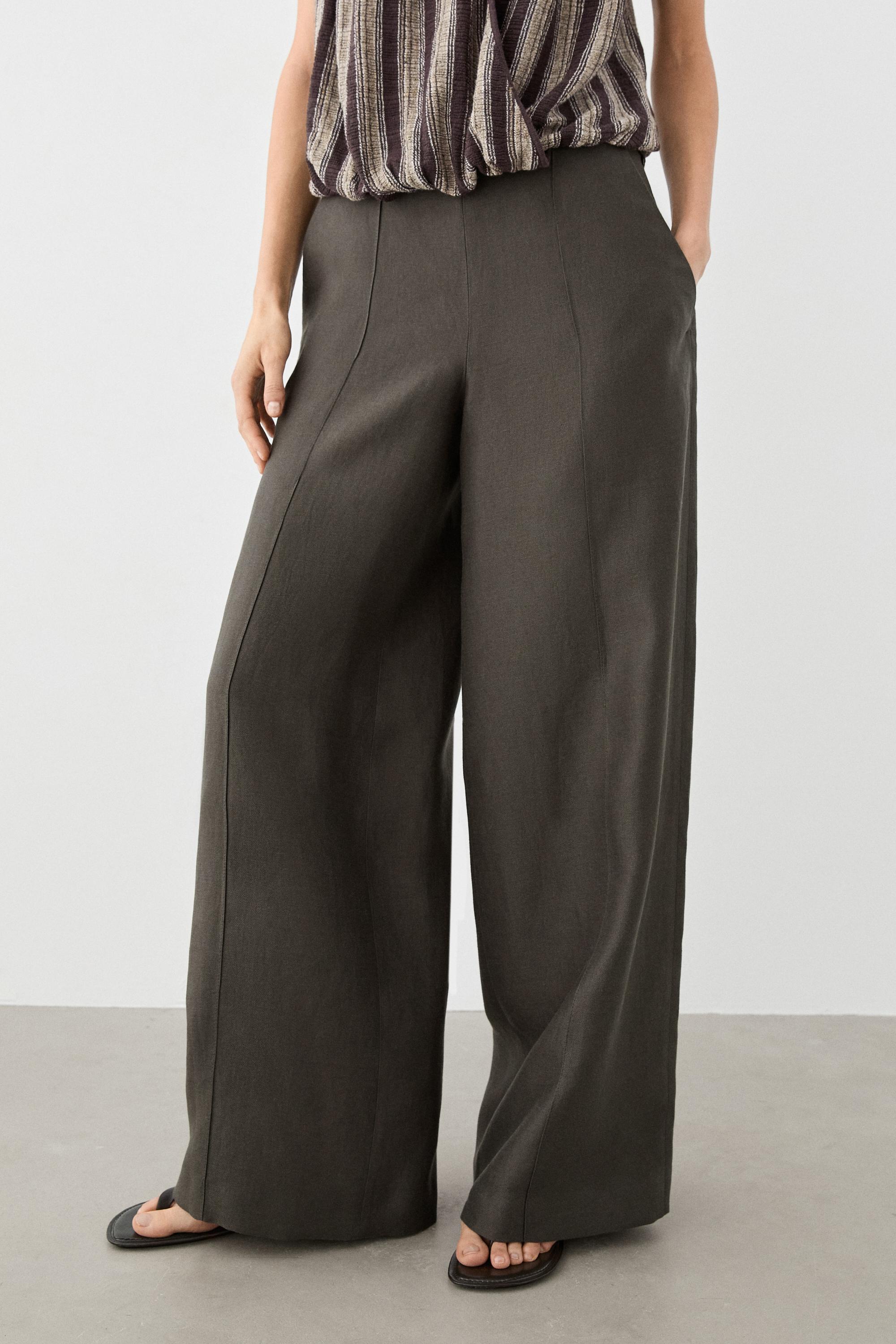 100% linen flowing pants — Brown marl