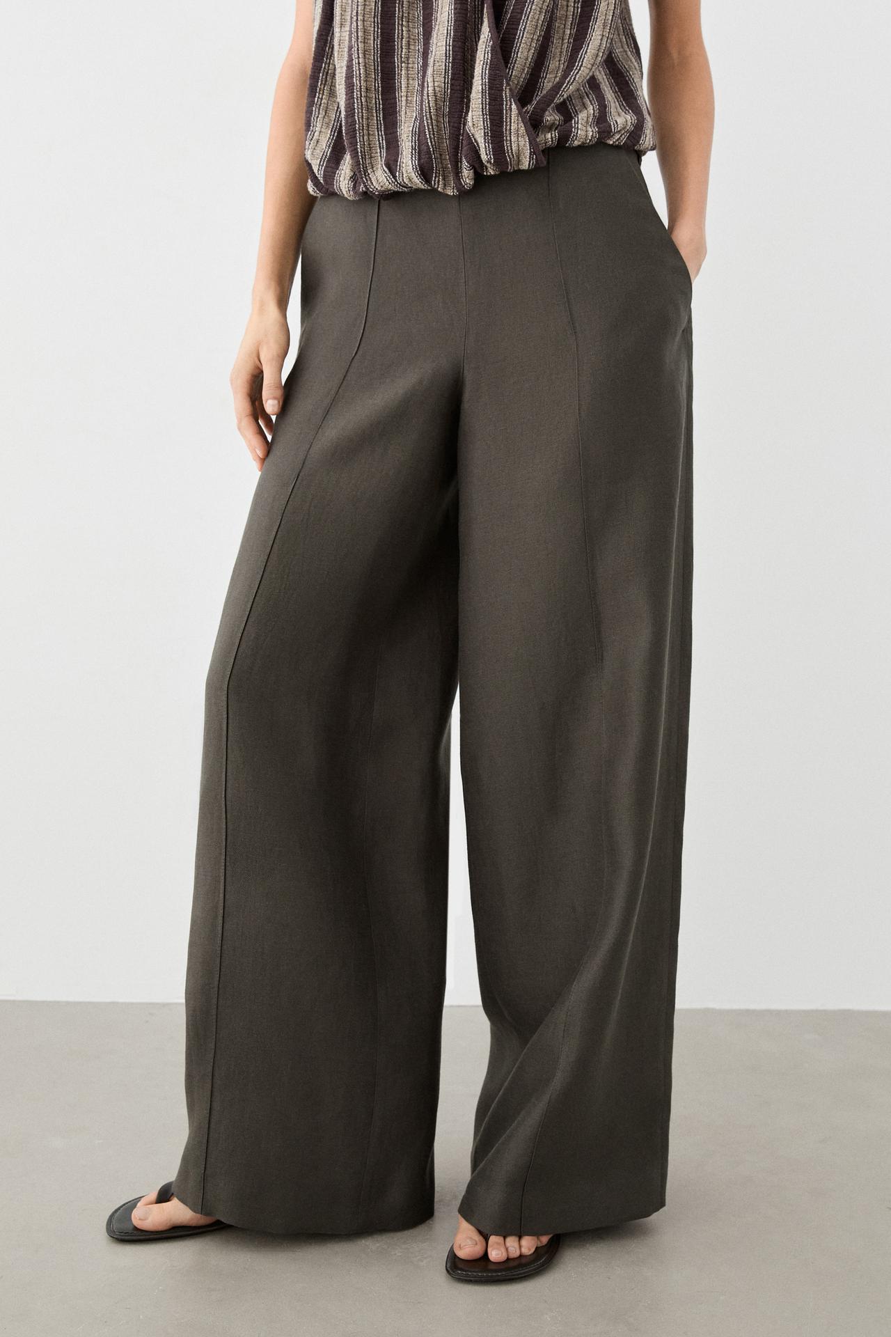 100% linen flowing pants — Brown marl