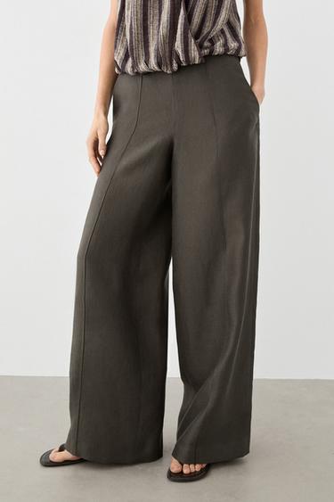 100% linen flowing pants — Brown marl 2