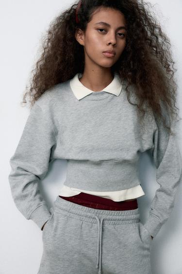 SUDADERA CROP FELPA - Gris vigoré de Zara