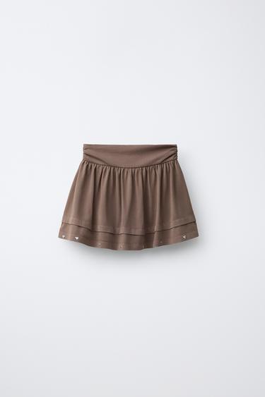 FALDA FELPA TACHAS CORAZÓN - Marrón de Zara - Imagen 0