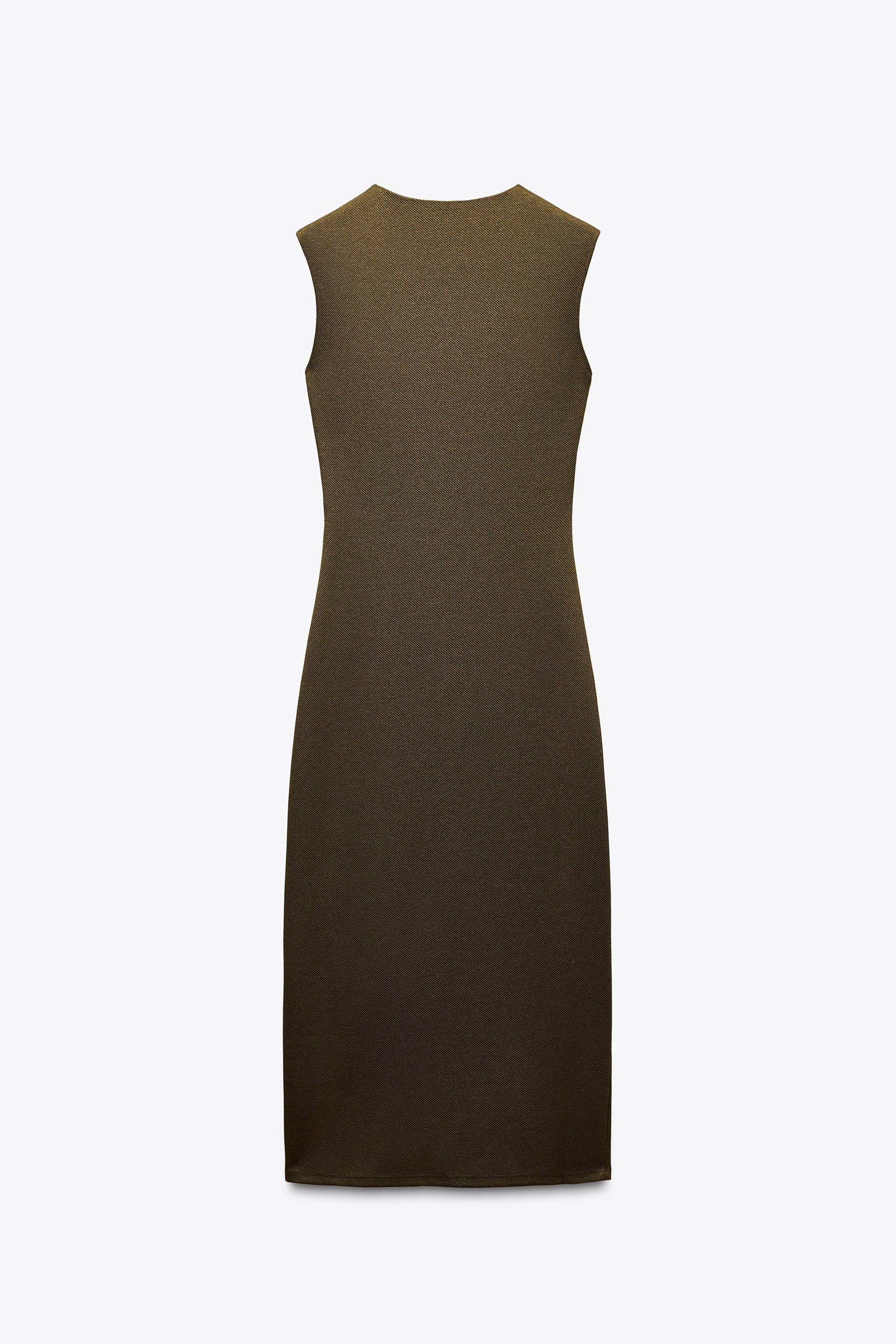 ZARA リネン地ミディ丈ワンピース 2157/040 ツイルミディ丈ワンピース - ミディアムグリーン | ZARA Japan