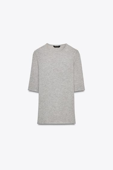 THREE-QUARTER SLEEVE T-SHIRT - Beige marl by Zara - Image 4