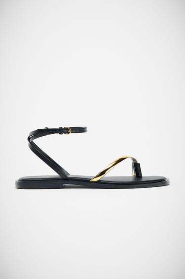 METALLIC-EFFECT STRAP SANDALS - Black by Zara