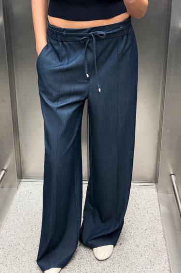 WIDE-LEG TROUSERS WITH ELASTIC WAISTBAND - Indigo by Zara