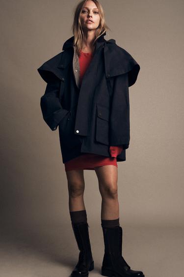 TRENCH CAPUCHA CUELLO CONTRASTE ZW COLLECTION - Azul de Zara