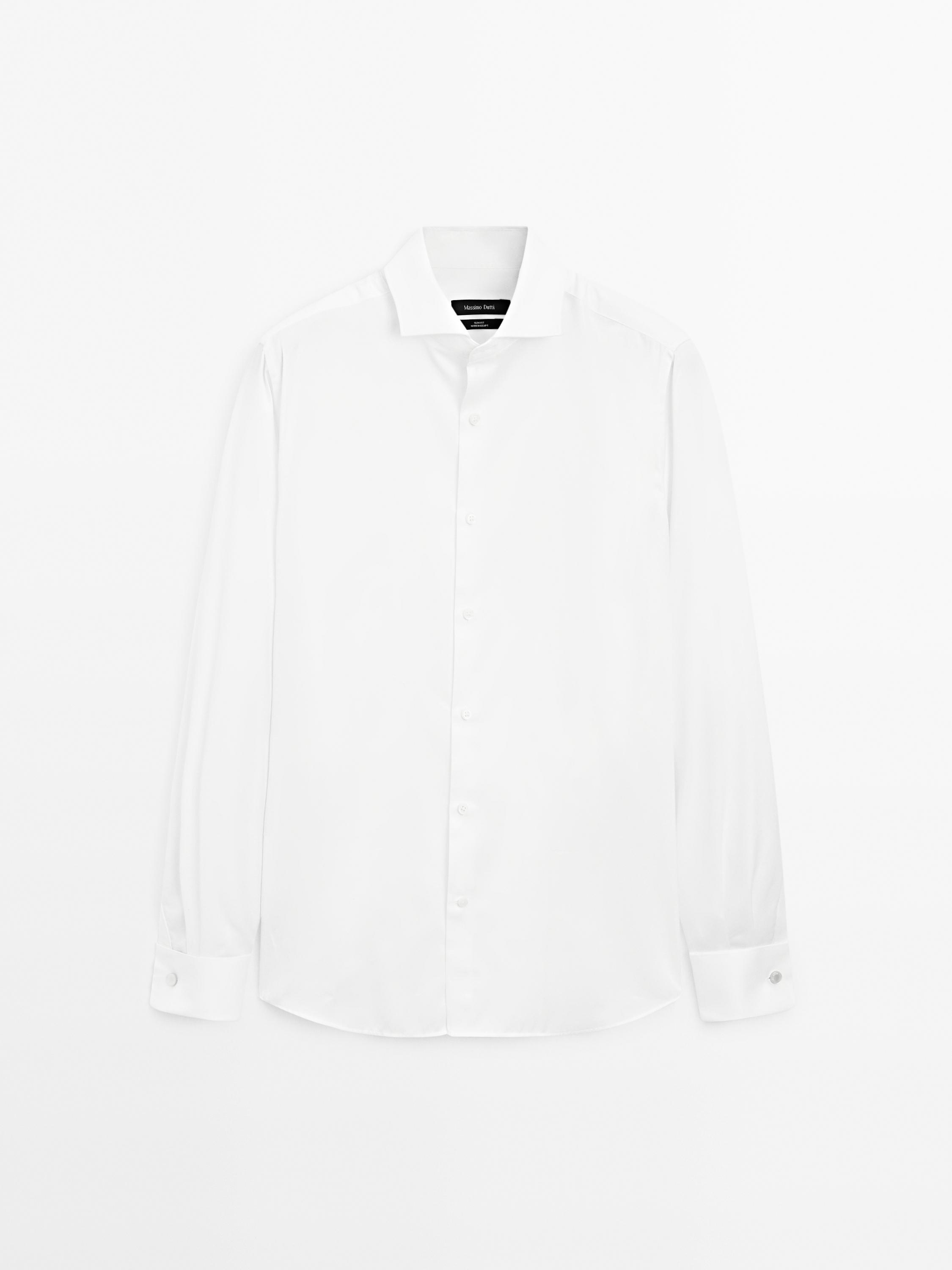 Slim fit cotton shirt with double cuffs